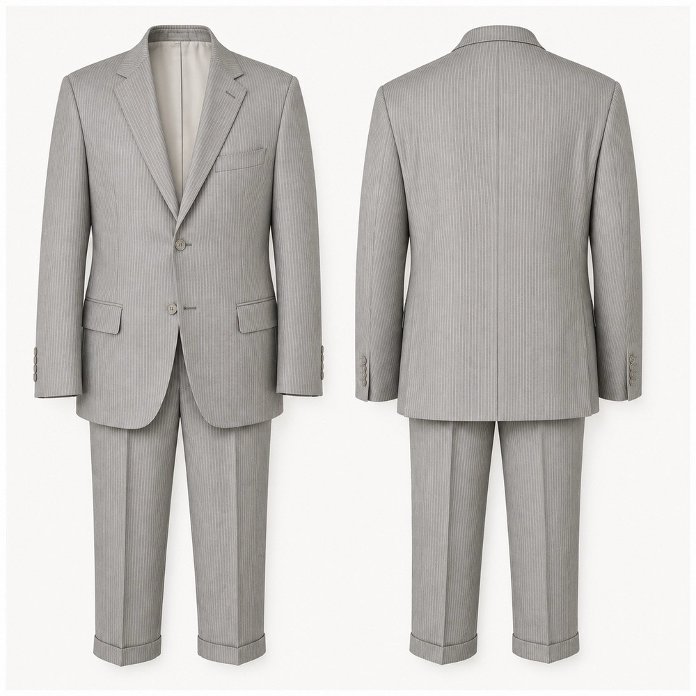 BARONI Couture NWOT Lt Gray White Pinstripe SUPER 150s WOOL 2 Pc Suit 48L